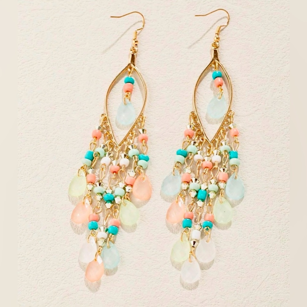 NEW Boho Gold & Beaded Dangle Earrings
